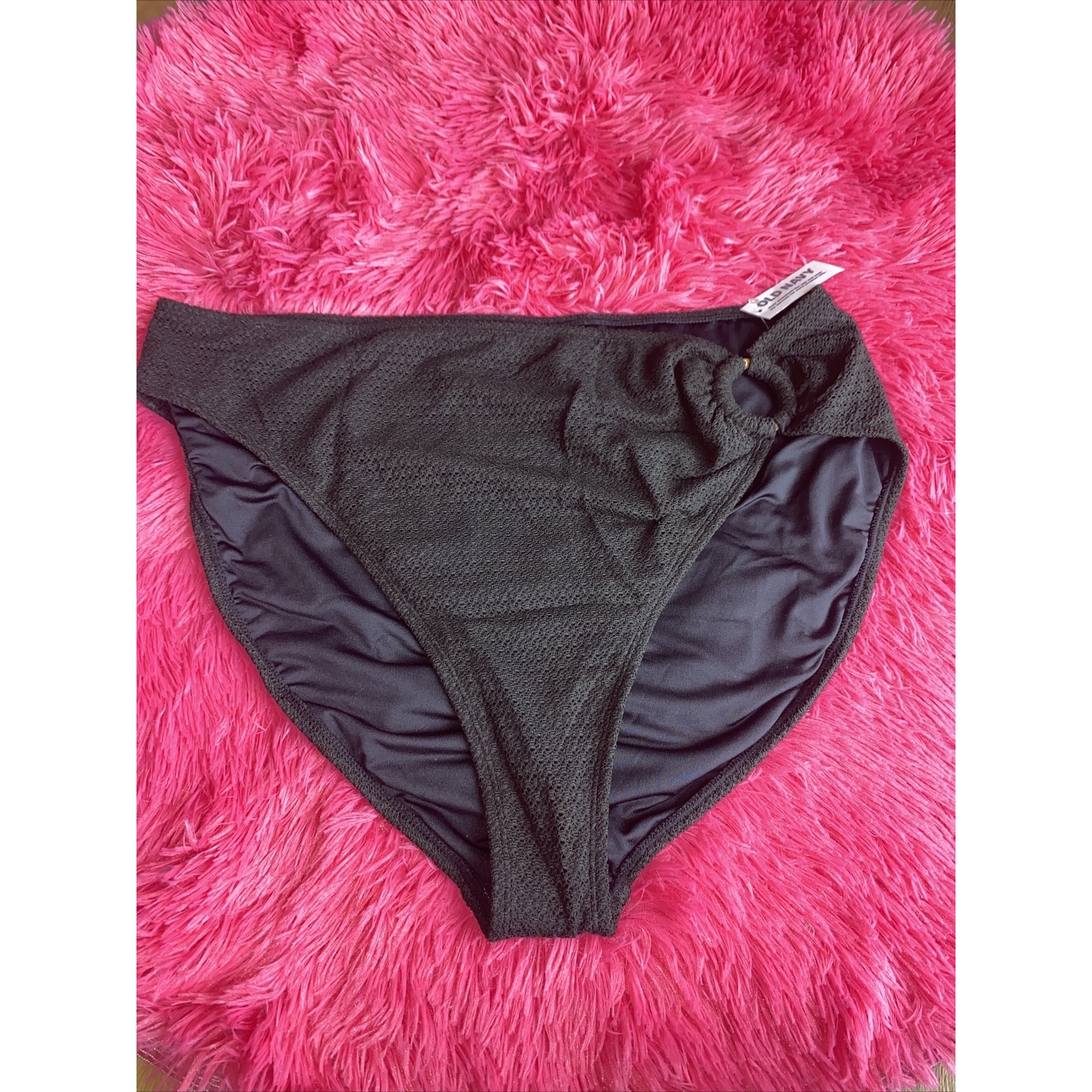 Old Navy Mid-Rise O-Ring Crochet-Knit French-Cut Bikini Bottom Black 2x